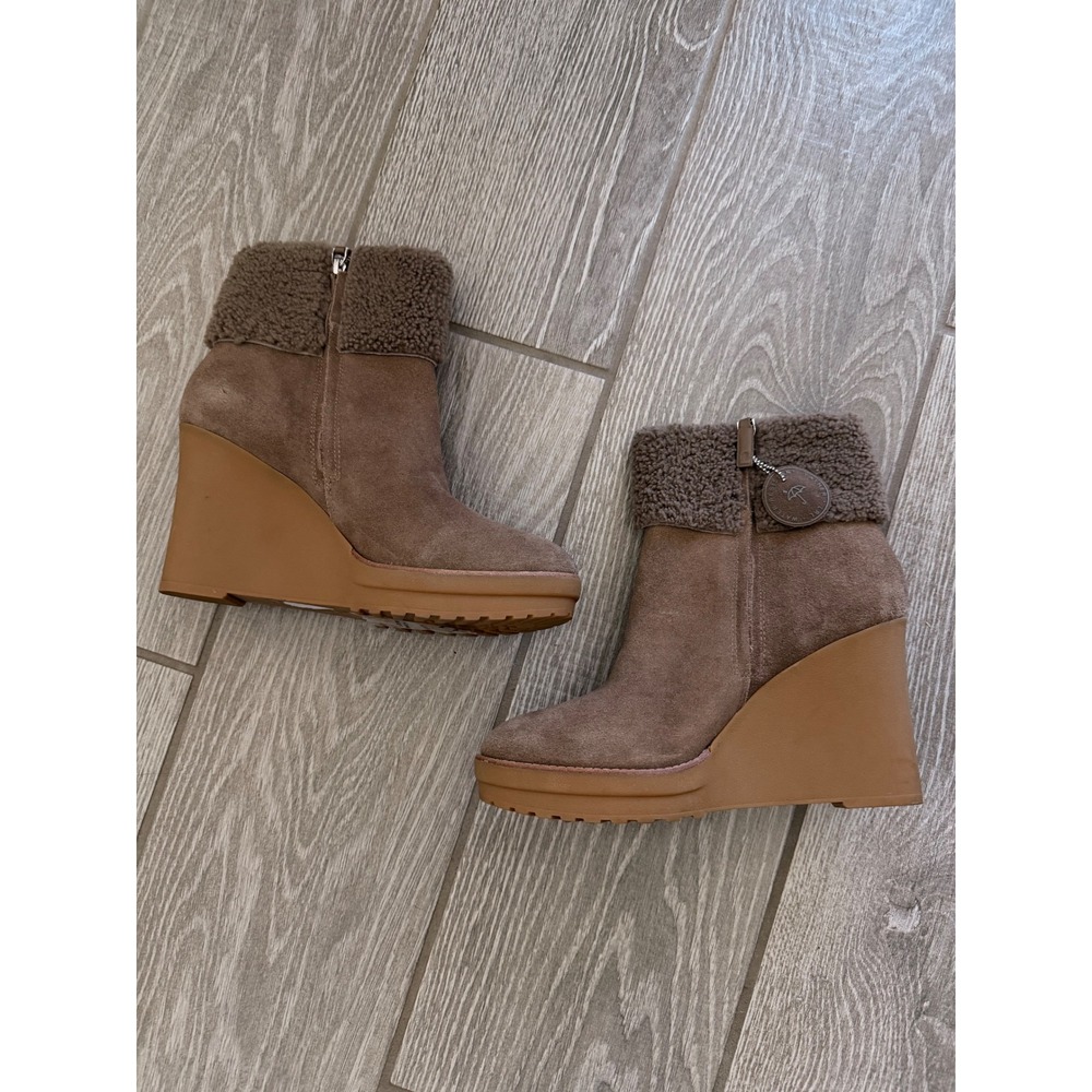 Lauren Ralph Lauren Steph Suede Shearling Wedge Boots Taupe Water Resistant 11